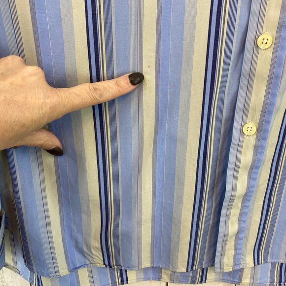 Burberry London Blue/Cream Stripe Button-Up Long Sleeve Dress Shirt Size 16/41 - Picture 5 of 13